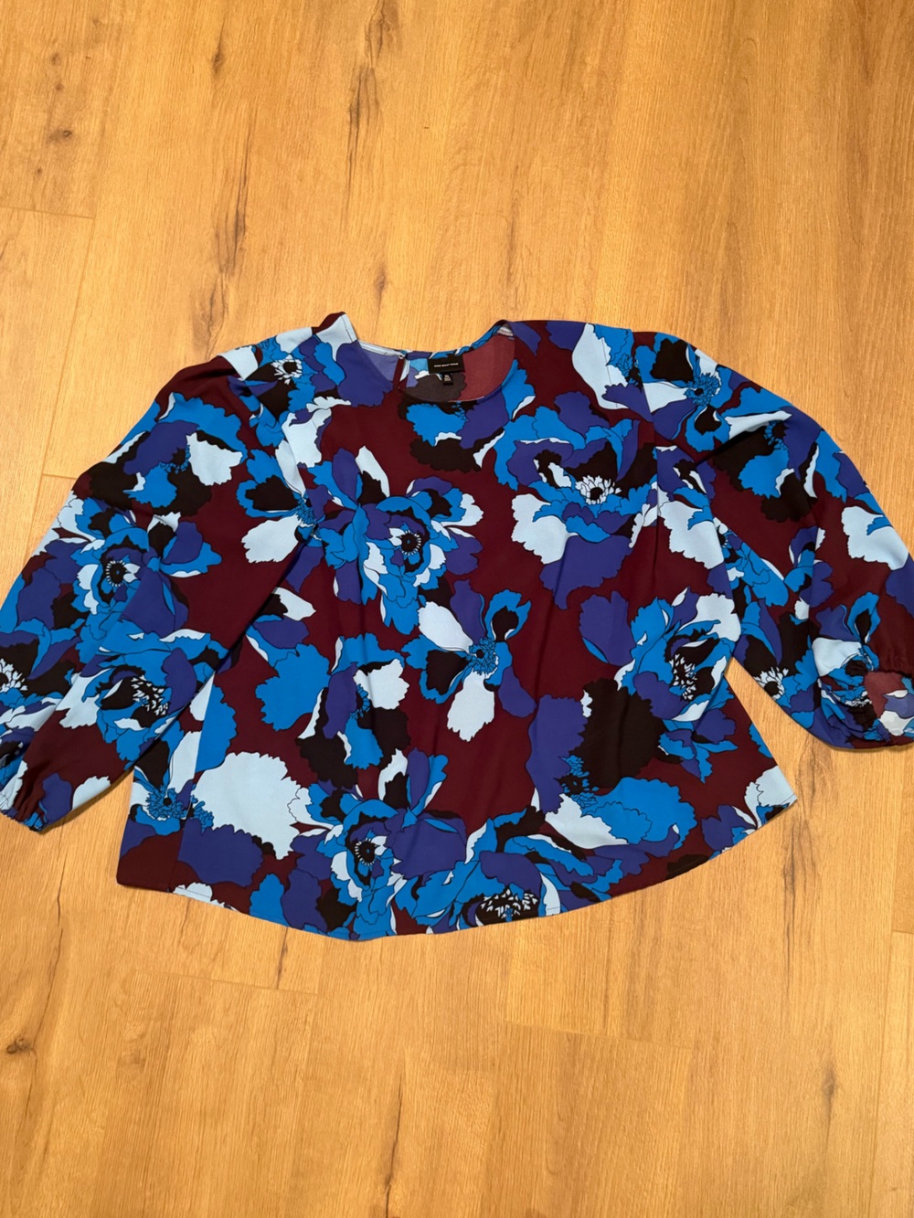 Who What Wear Floral Blouse in Burgundy and Blue Tones